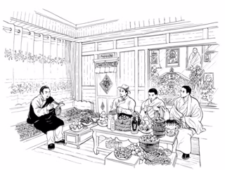 家族でお経を読んで静かに過ごす